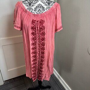Chances R pink boho embroidered off shoulder mini dress casual size L